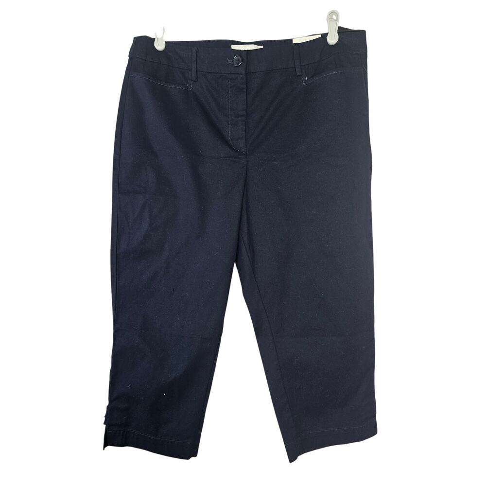 NEW Talbots 12P Skimmer Pant Navy Blue Coastal Casual Cropped Cotton Minimalist